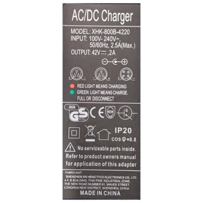 CARGADOR XHK-800B-4220 42V 2A PARA PATINETE ELÉCTRICO