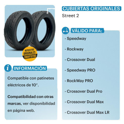 CUBIERTA STREET 2 PARA SMARTGYRO SPEEDWAY, ROCKWAY Y CROSSOVER Y VERSIONES PRO