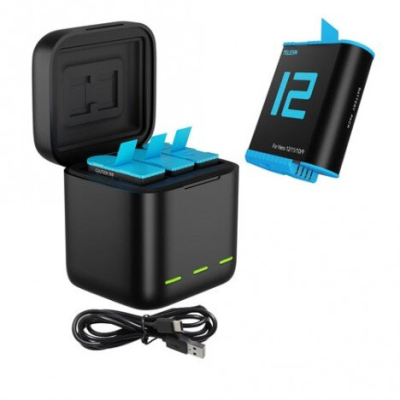 TELESIN CARGADOR TRIPLE + CAJA ALMACENAMIENTO DE BATERÍA GP-BCG-901